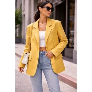 Khy Faux Leather Oversized Blazer Womens S/M Honey Yellow NEW PK24-8024-F003